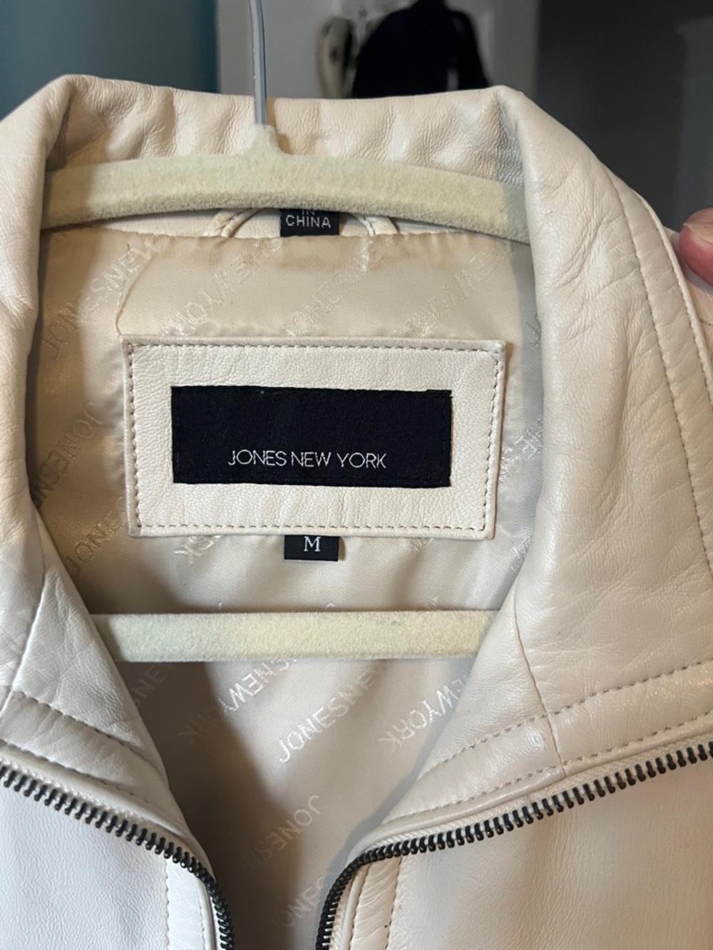 Jones New York Off-White Leather Moto Jacket